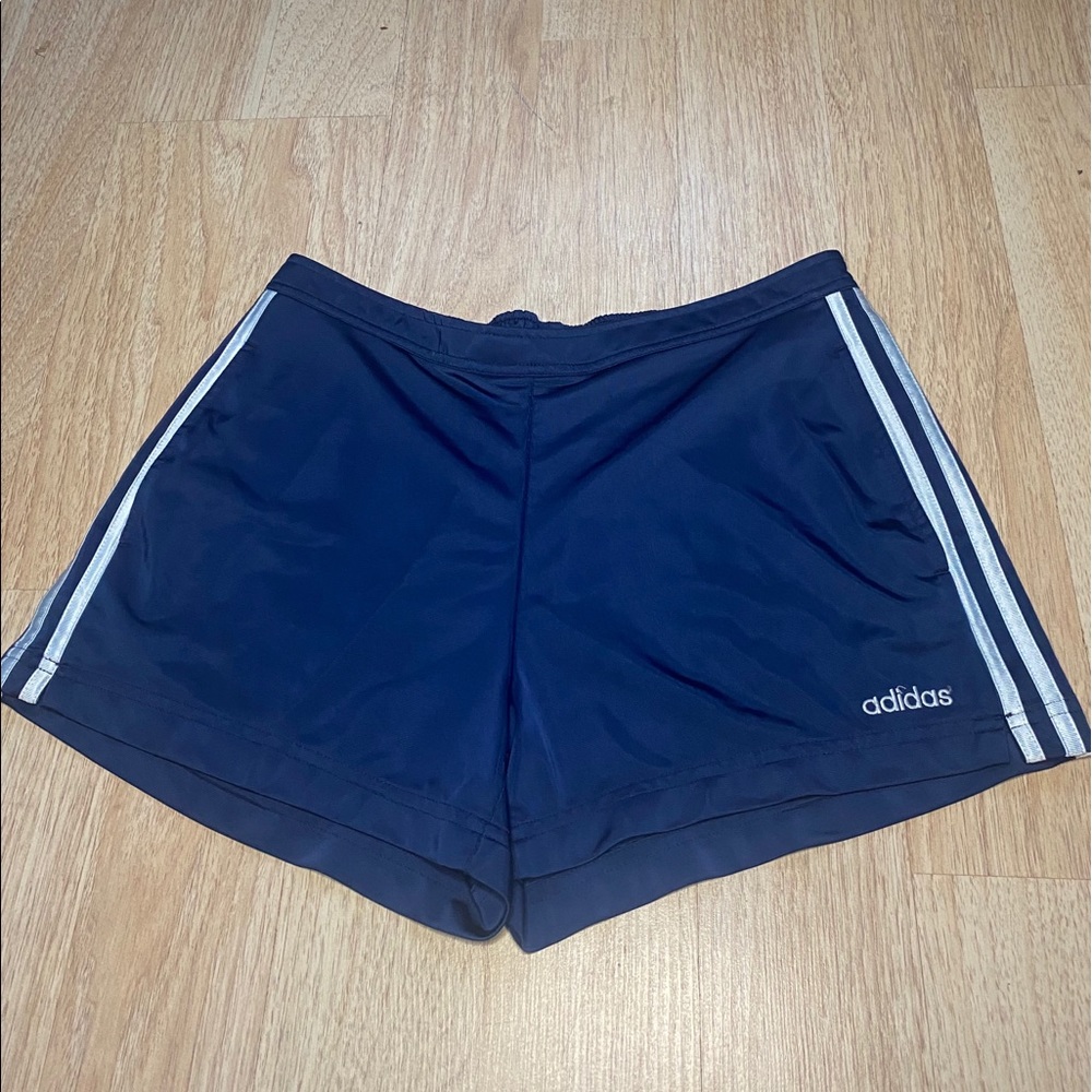 adidas Navy Athletic Shorts with White Stripe